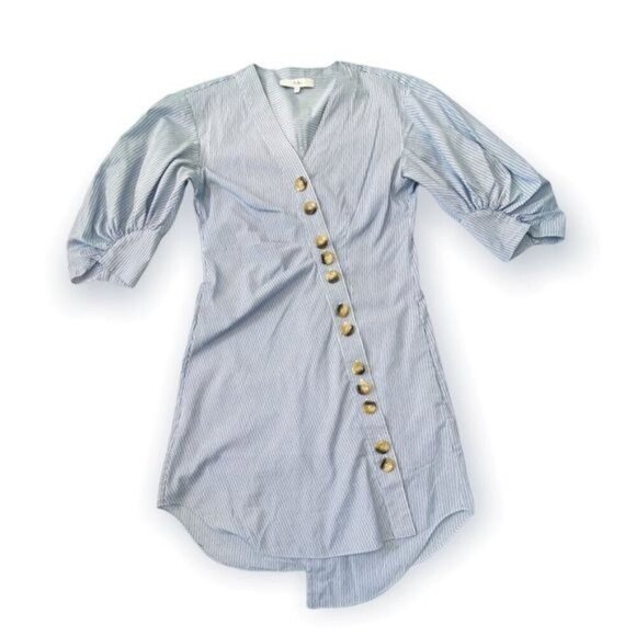 Tibi Stripe Asymmetrical Shirt Dress, Size 00, Blue - Picture 6 of 12